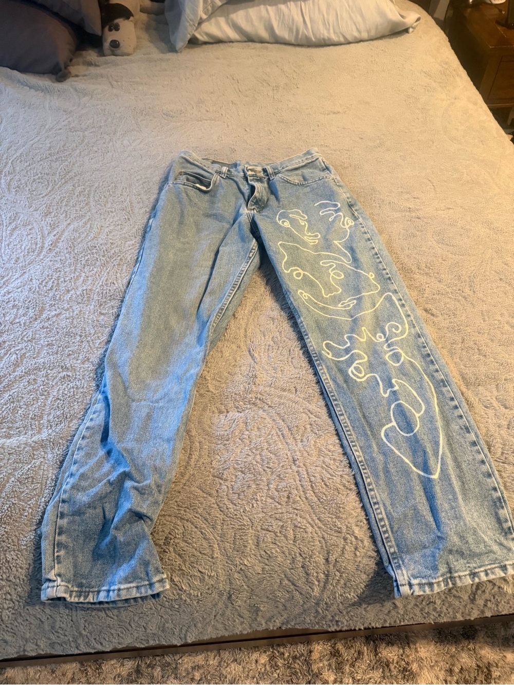 Wrangler Light Blue Straight-Leg Jeans with White Swirl Detail